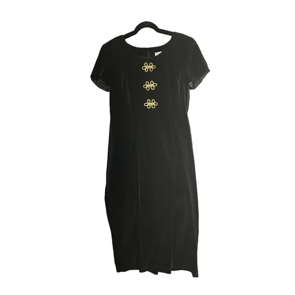 Leslie Lucks, Vintage & Velvet Black Dress with Gold Color Accents, SZ: 16 - Picture 1 of 9